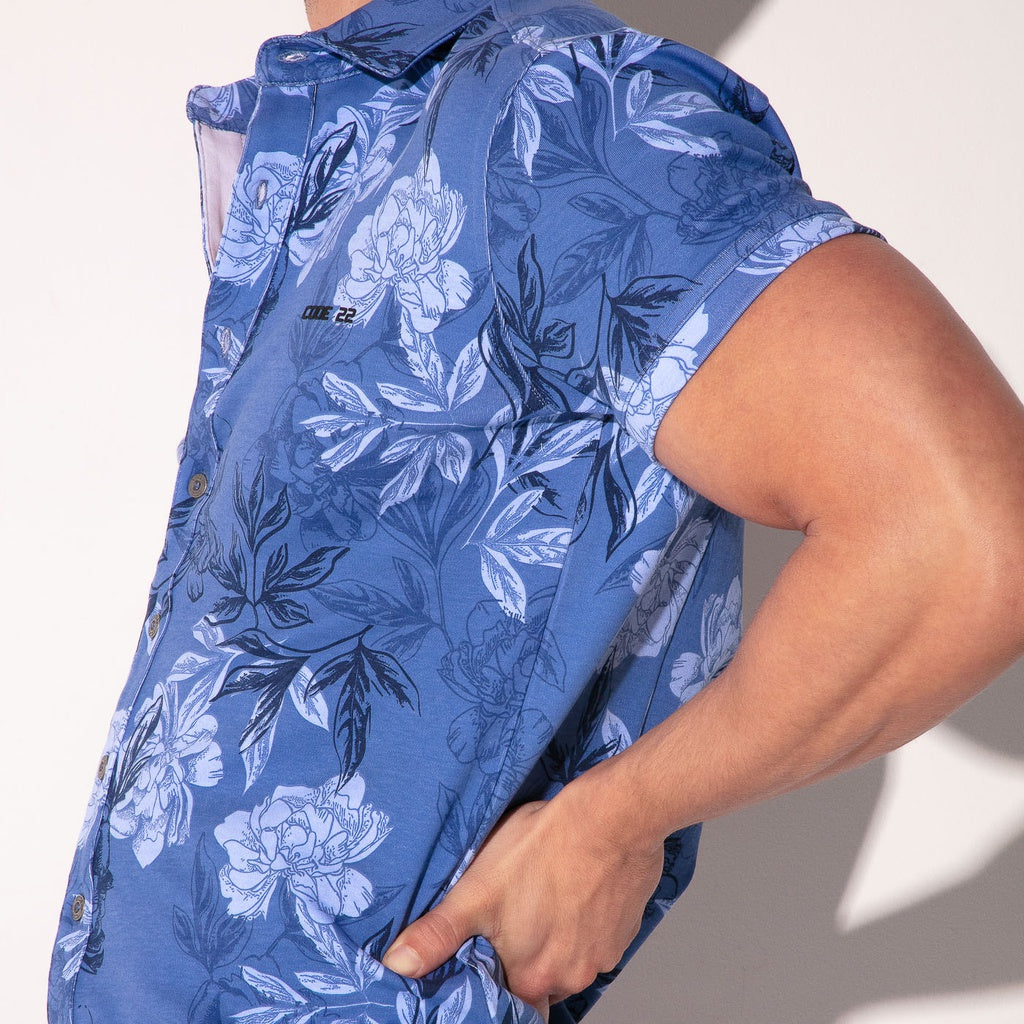 CODE 22 Stretch Hemd Lime 9721, Freizeithemd bedruckt, blue