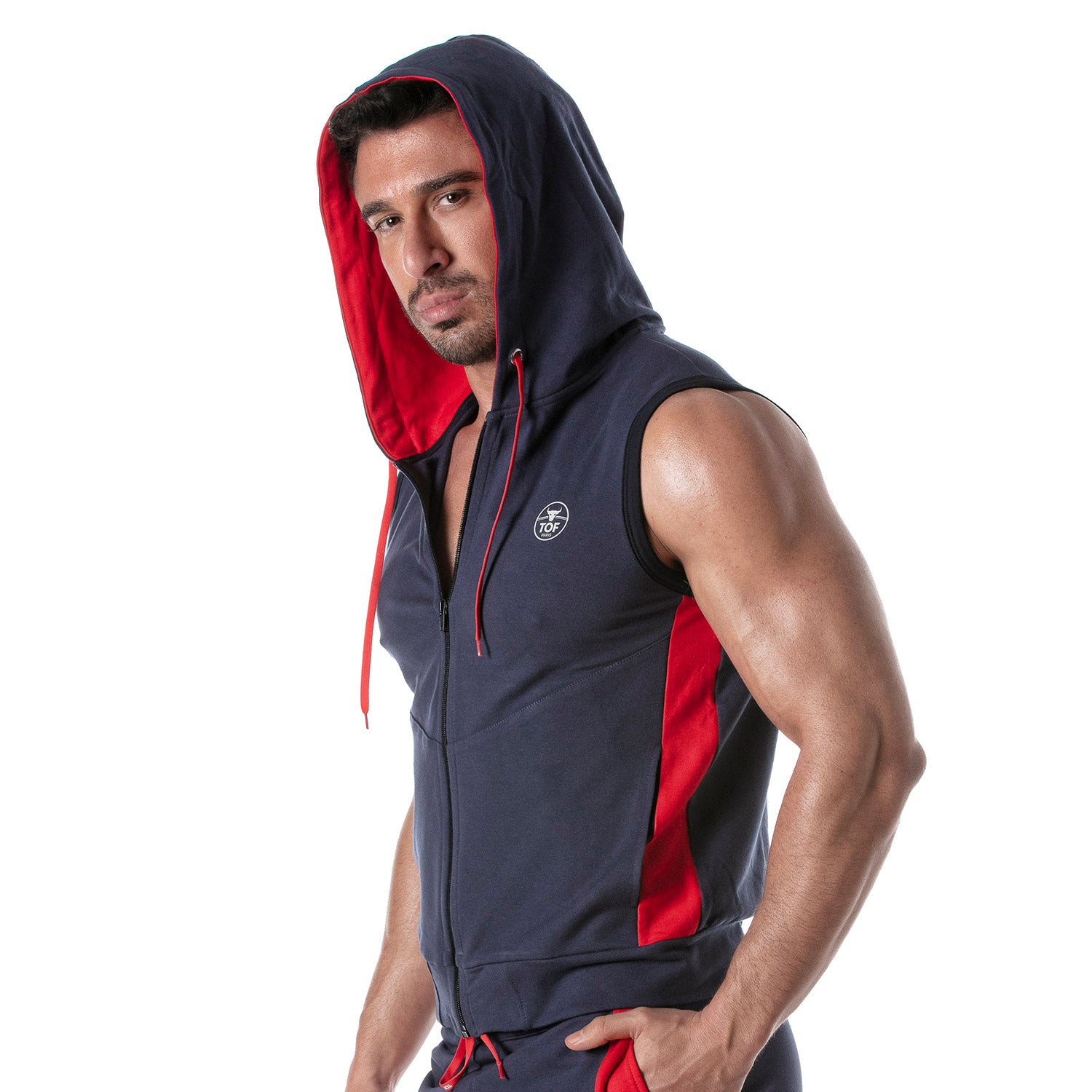 Zipped Sleeveless Hoodie Navy Blue