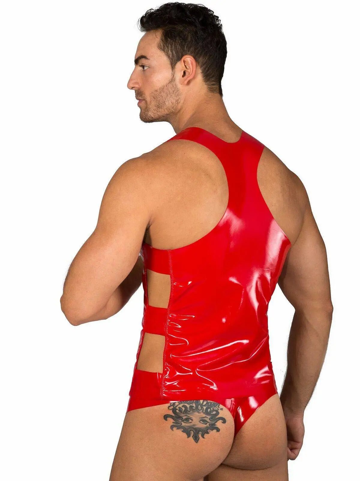 EROS VENEZIANI 7315 Herren Lack Leder Gummi Fetish Tank Top T-Shirt - noodosz