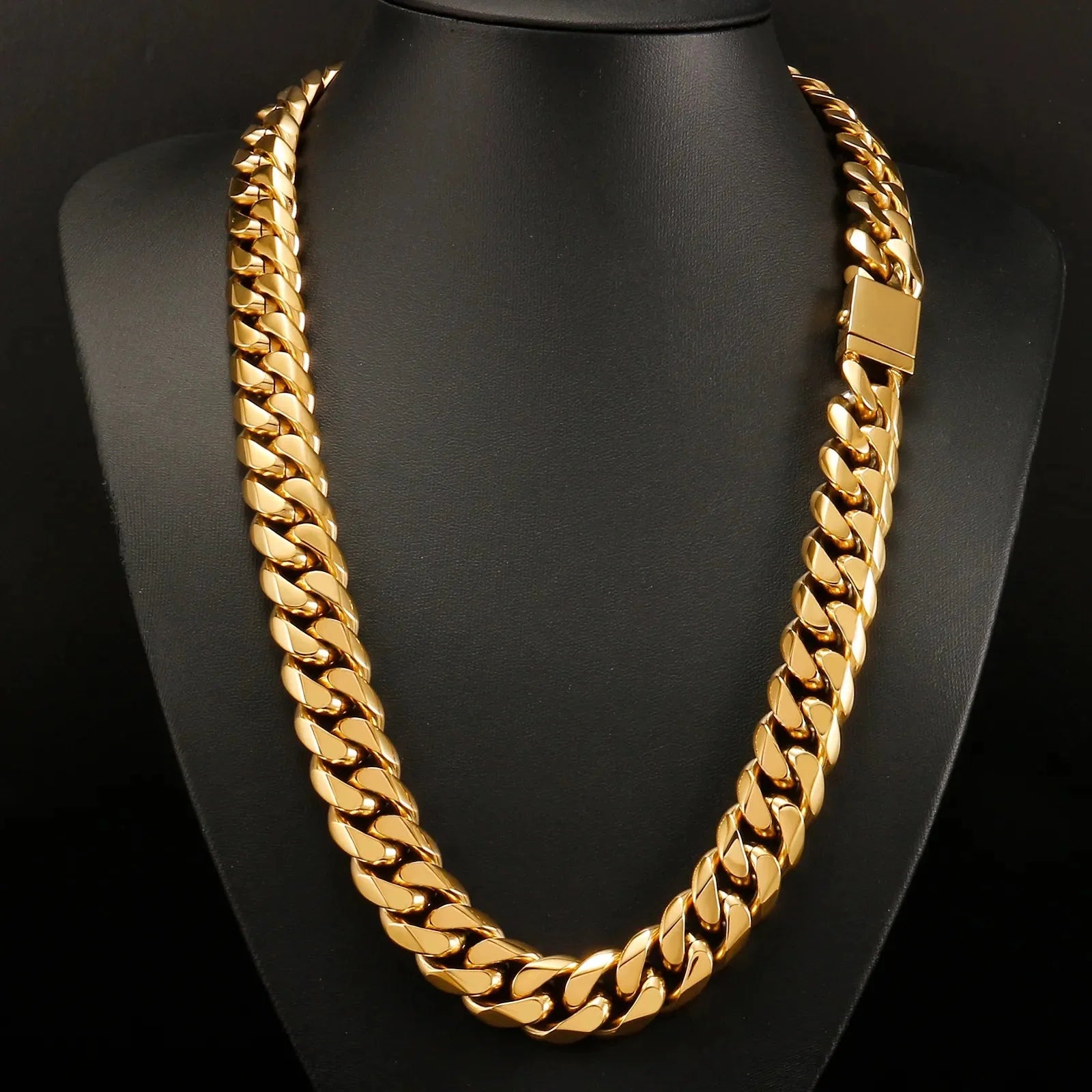 16mm Goldene Miami Curb Cuban Link Kette aus 316L-Edelstahl - Hip Hop Halskette