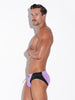 Man wearing CODE 22 Tarifa Swim Brief 25111 in purple and black, showcasing slim fit and stylish design. CODE 22  TARIFA SWIM BRIEF 25111 - Badehose mit Push-Up Einlage Code 22 Kleidung & Accessoires:Herren:Herrenmode:Bademode nudosz.myshopify.com