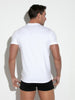 Back view of a man wearing CODE 22 Essential Slim Fit T-Shirt in white, showcasing the stylish round neck design. CODE 22 Essential Kurzarm T-Shirt 3336 Code 22 Kleidung & Accessoires:Herren:Herrenmode:Shirts & Hemden:T-Shirts nudosz.myshopify.com