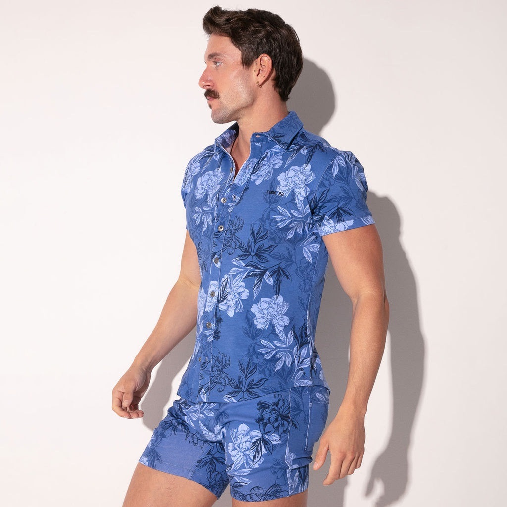 CODE 22 Stretch Hemd Lime 9721, Freizeithemd bedruckt, blue