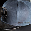 Snapback Cap - Navy Blue & Black Leather