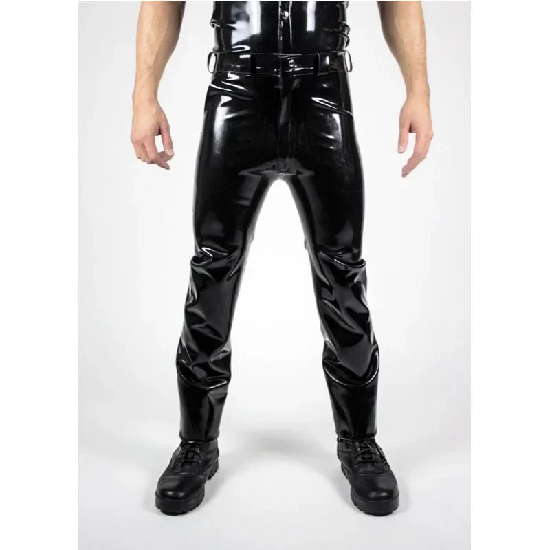 Herren Latex Jeans aus Gummi mit Front-Reißverschluss & vier Taschen