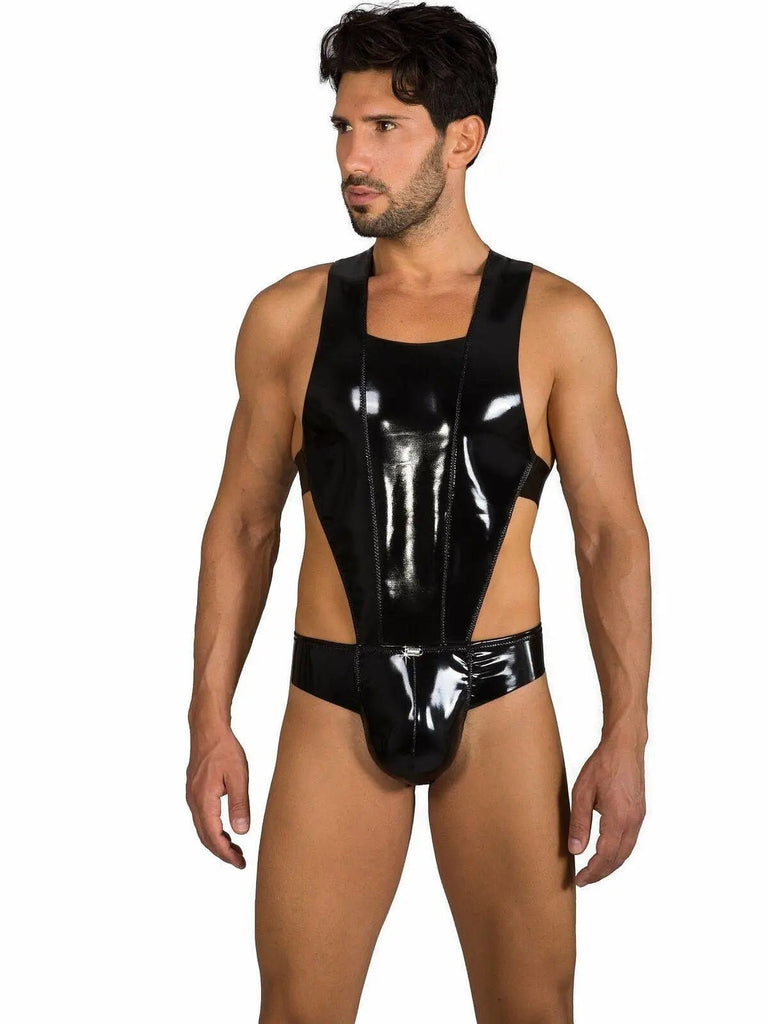 EROS VENEZIANI 7316 Lack Leder Body Bodysuit Overall Stretch Einteiler Singlet - noodosz