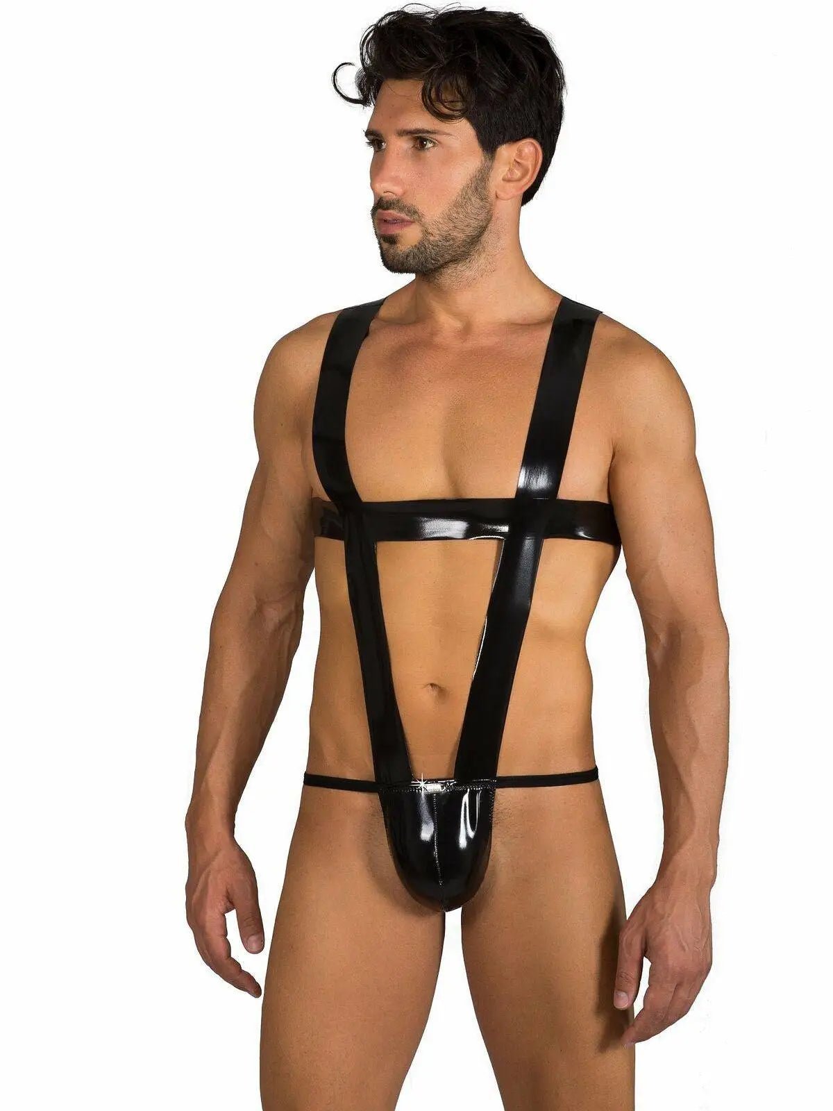 EROS VENEZIANI 7318 Lack Leder Mankini Body Bodysuit Overall Einteiler - noodosz