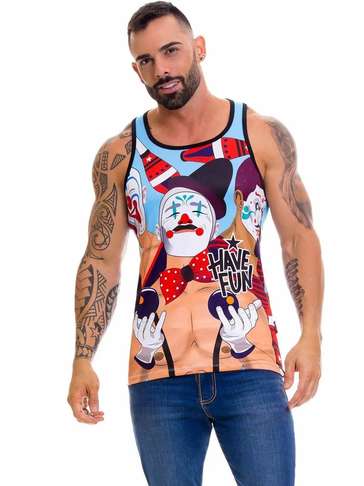 JOR 0648 FUN Herren bedrucktes Tank Top Mesh Muscleshirt ärmelloses T-Shirt Comi - noodosz