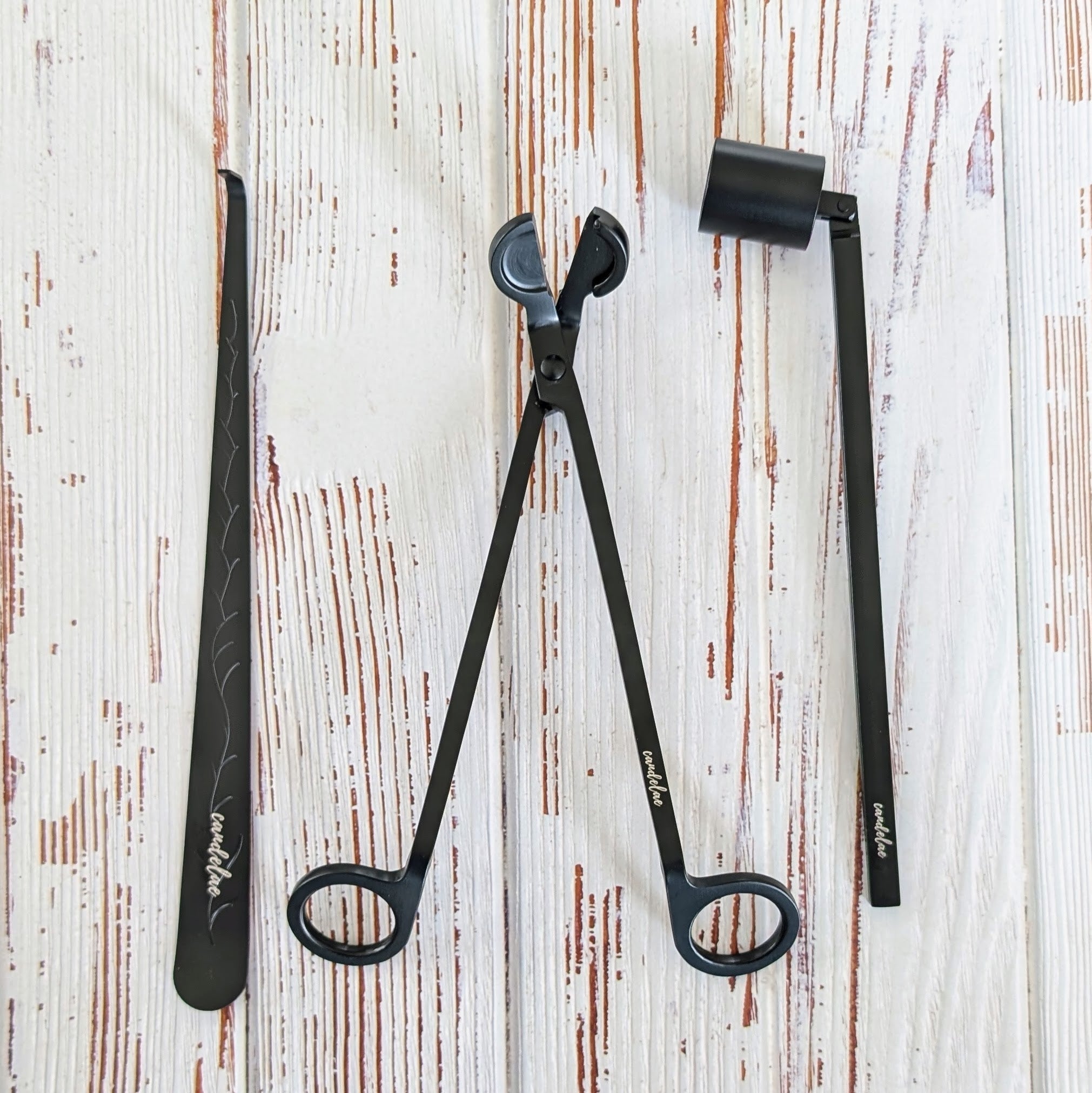 Kerzenpflege-Set Schwarz – Dochtschere, Kerzenlöscher & Dochtheber für Duftkerzen