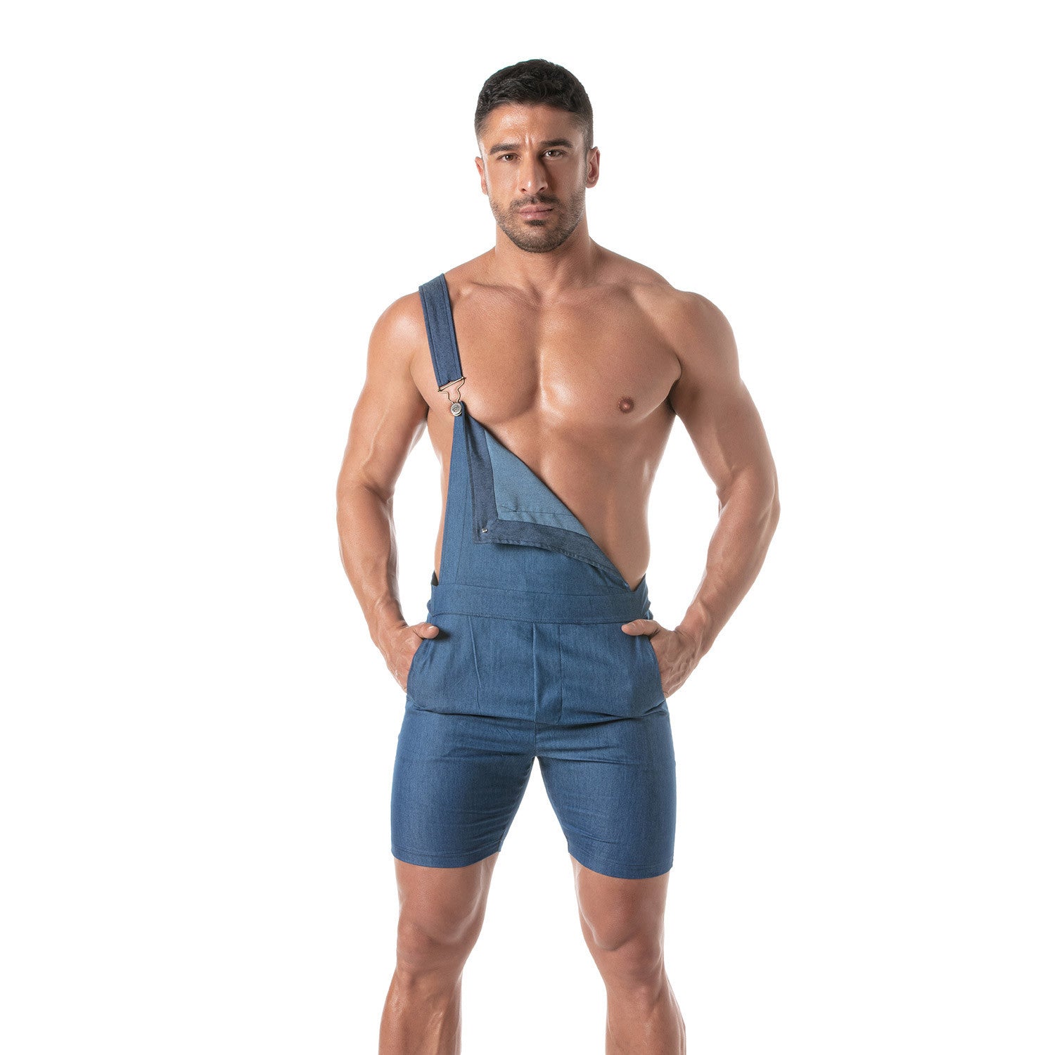 Light Denim Overall Shorts