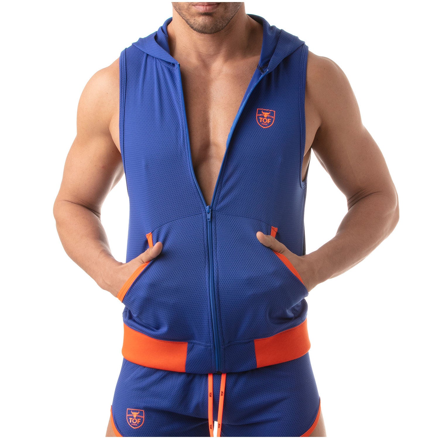 Mesh Sleeveless Hoodie - Royal Blue