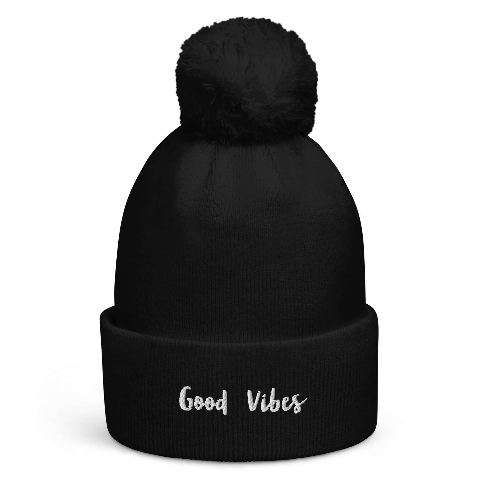 TOV Bommel-Beanie | GOOD VIBES (Schwarz) * Unisex