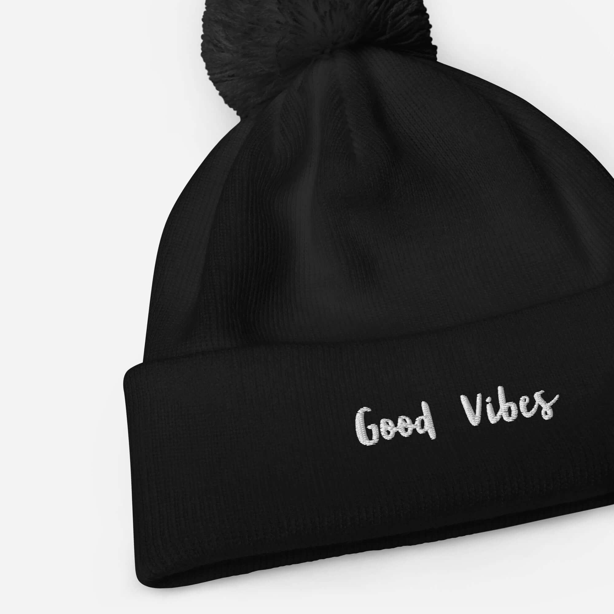 TOV Bommel-Beanie | GOOD VIBES (Schwarz) * Unisex