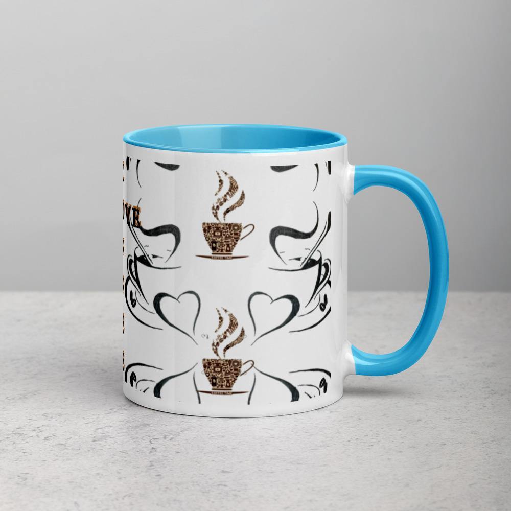 All you need is Love and Coffee -Tasse mit farbiger Innenseite