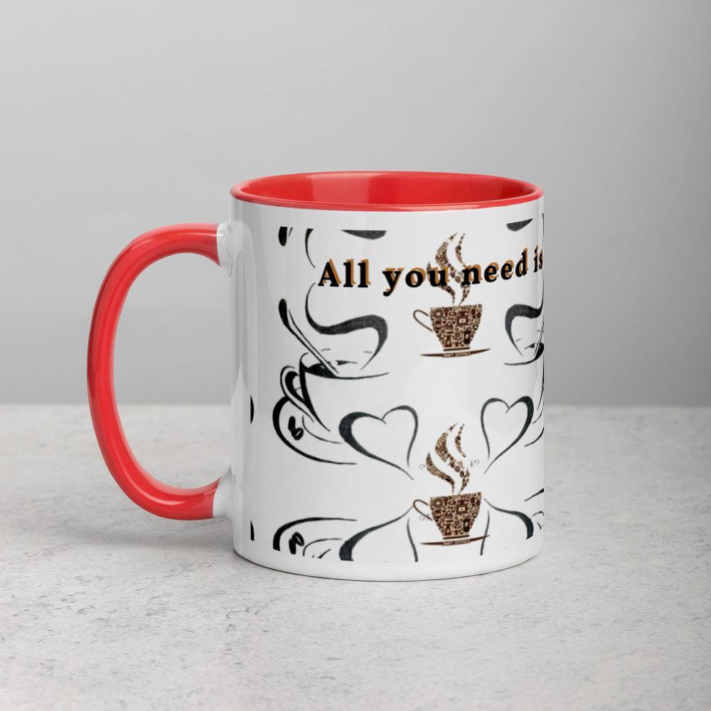 All you need is Love and Coffee -Tasse mit farbiger Innenseite