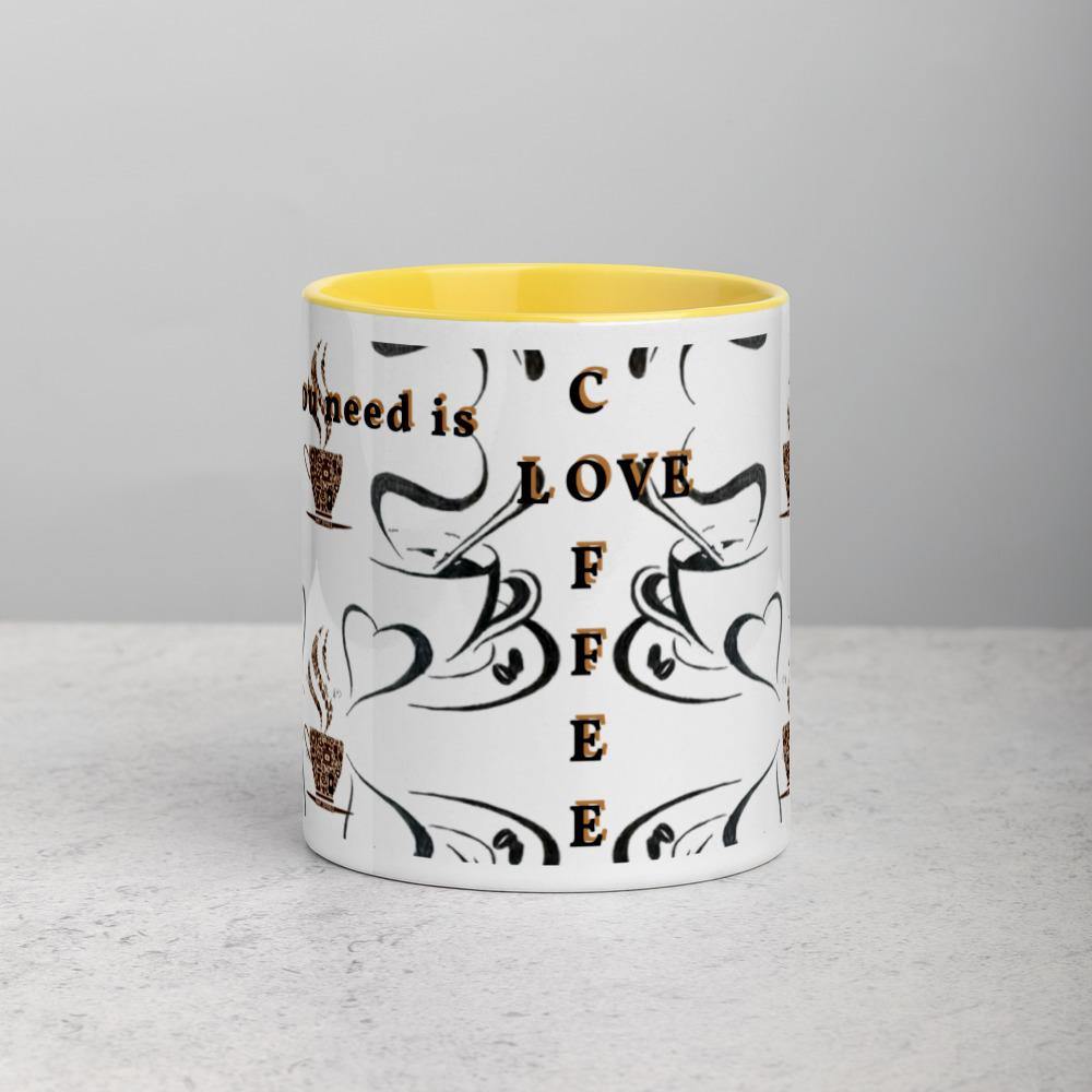 All you need is Love and Coffee -Tasse mit farbiger Innenseite