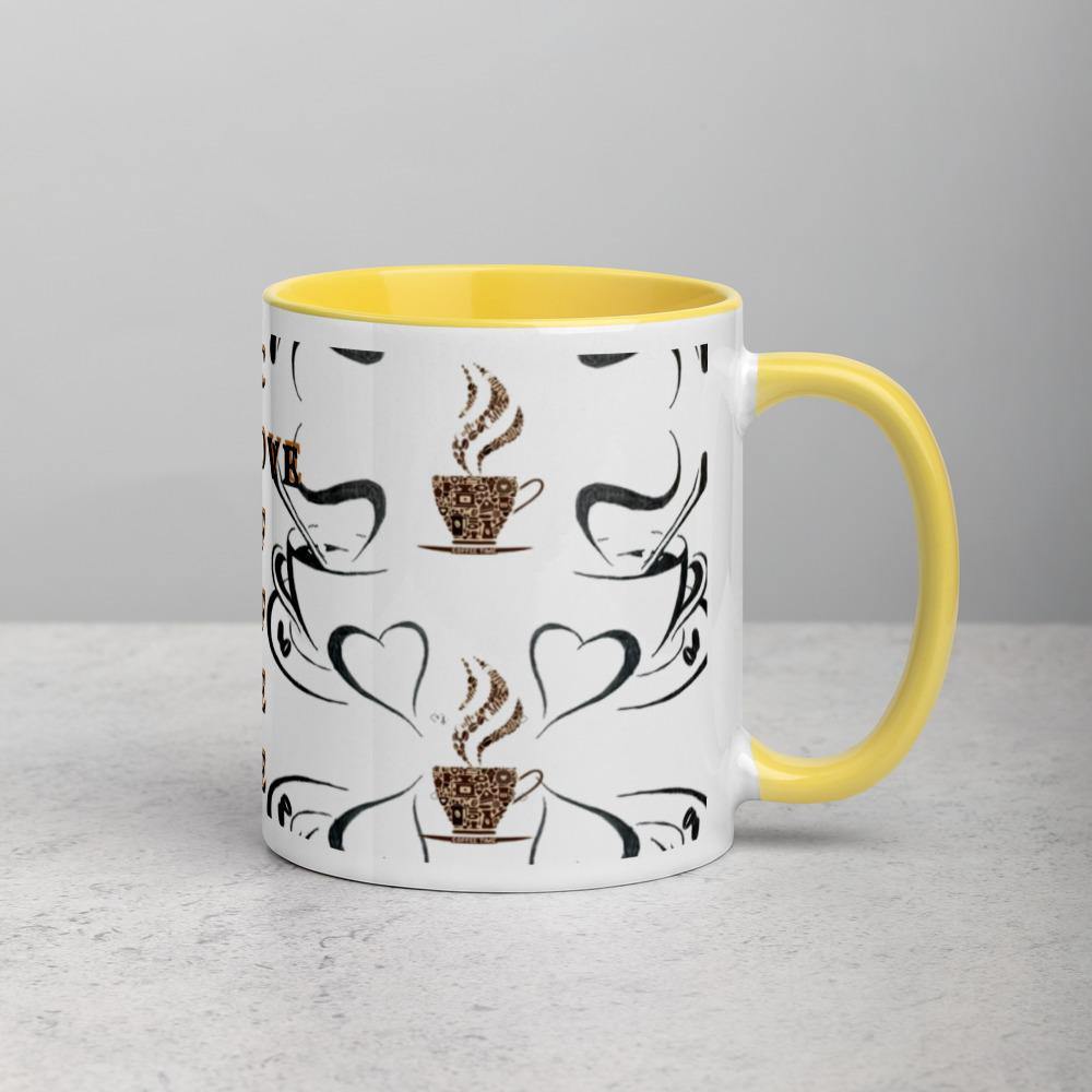 All you need is Love and Coffee -Tasse mit farbiger Innenseite